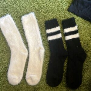 Super soft plush socks, black and white pairs never worn